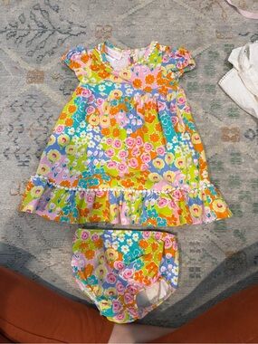 Bonnie Baby Floral Ruffle Pajama Dress Set - Pink, Orange, Yellow, Green, Blue